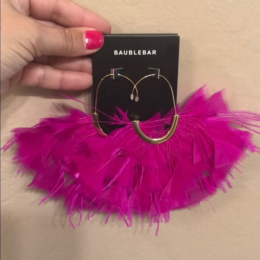BaubleBar got pink feather earrings NWT